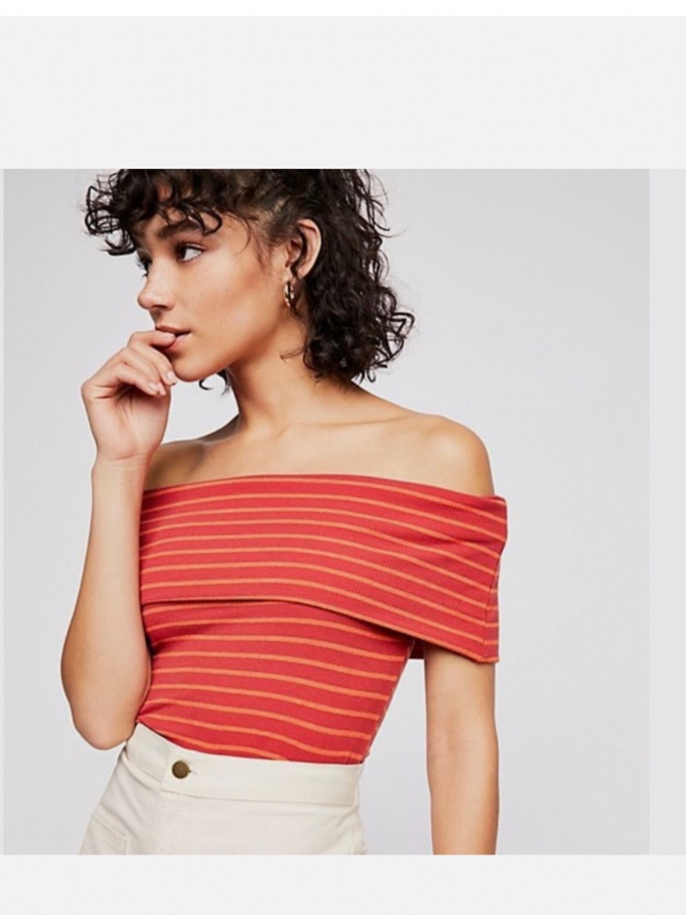 Free People We The Free Striped Off-the-Shoulder Ribbed Top - Small